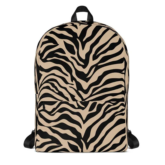  Tan Zebra Print Backpack Animal Print laptop backpack