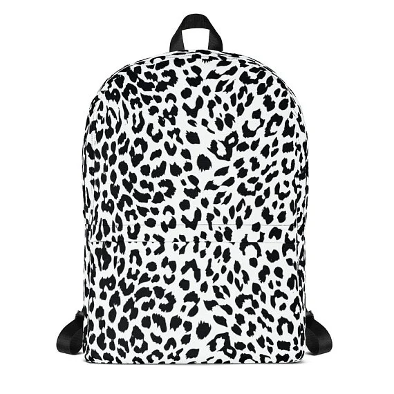  Black White Leopard print Animal Print Backpack