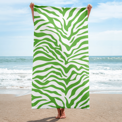 Bright Green White Zebra beach Towel Print, Fashion Animal Print 30x60 inches