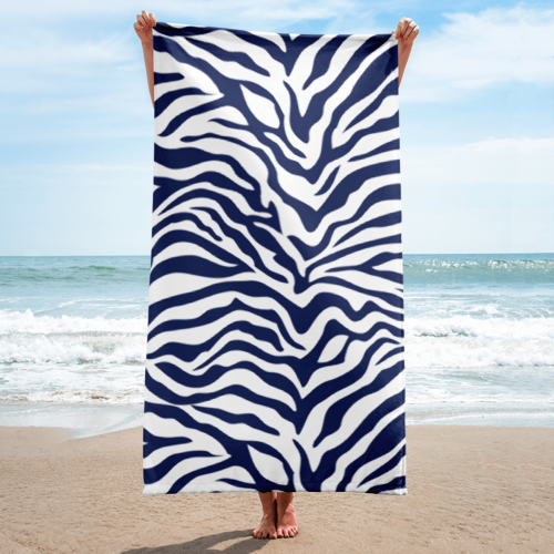 Navy White Zebra beach Towel Print, Fashion Animal Print 30x60