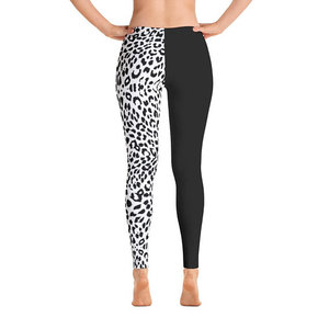 Black and White Leopard half Black Half Leopard Print Leggings, Yoga Pants,  Exercise, Workout, leggings — THE ZEBRA LADY