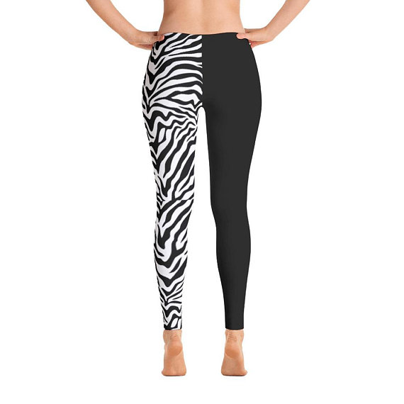 Black and White Zebra half Black Half Zebra Print Leggings, Yoga Pants ...