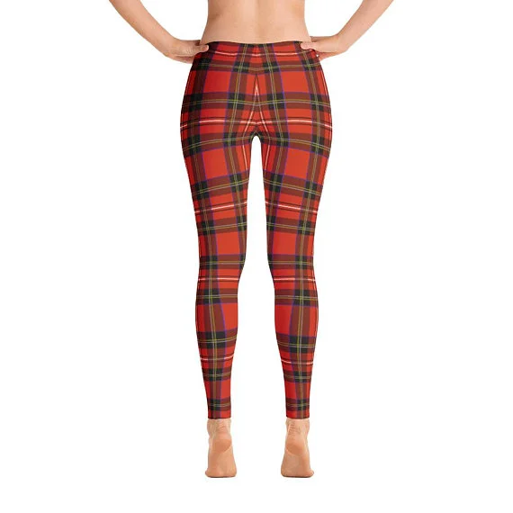 Red and Black Plaid tartan Red Leggings for fashion