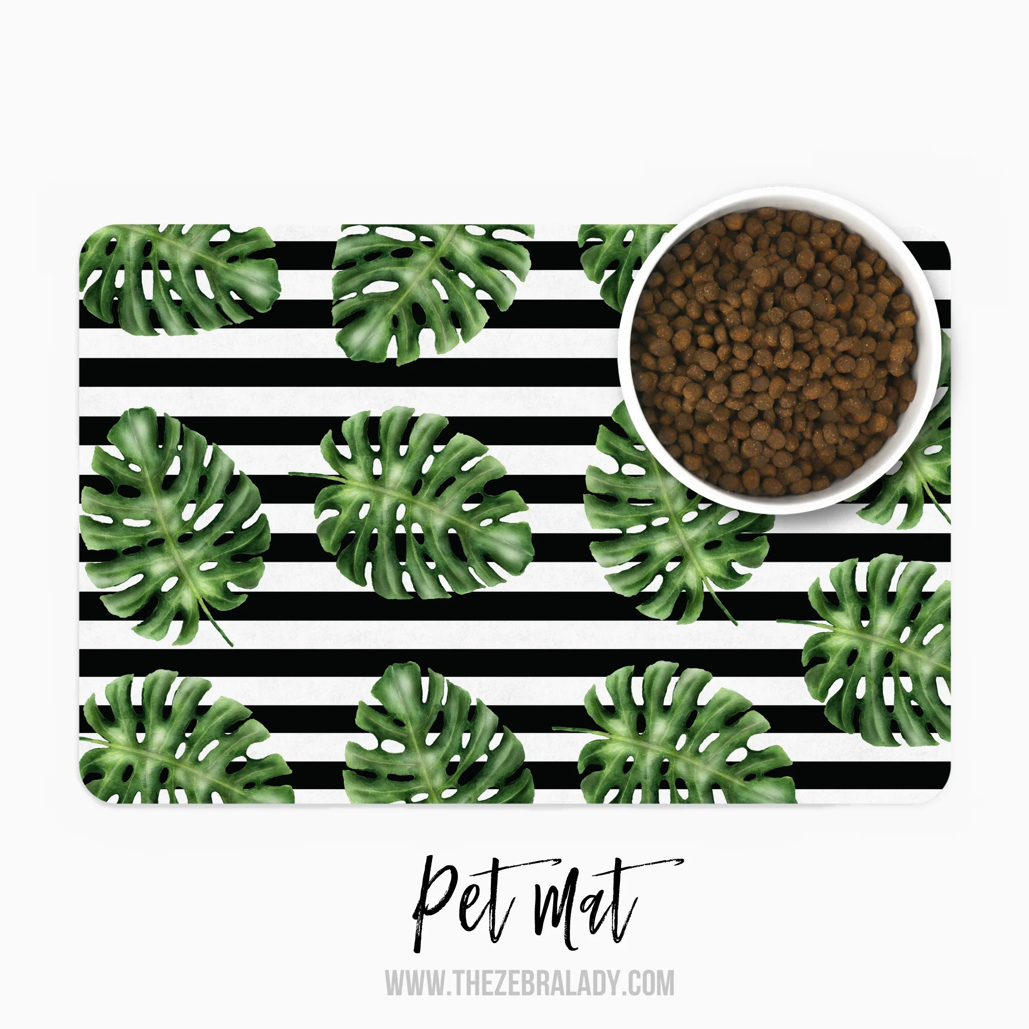 Black White Stripe Palms Pet Mat Palm Leaves