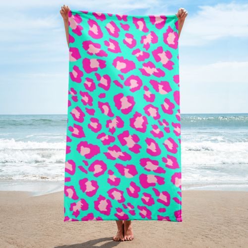 Turquoise Pink Hot Pink Leopard print beach Towel Print, Fashion Animal Print 30x60 inches