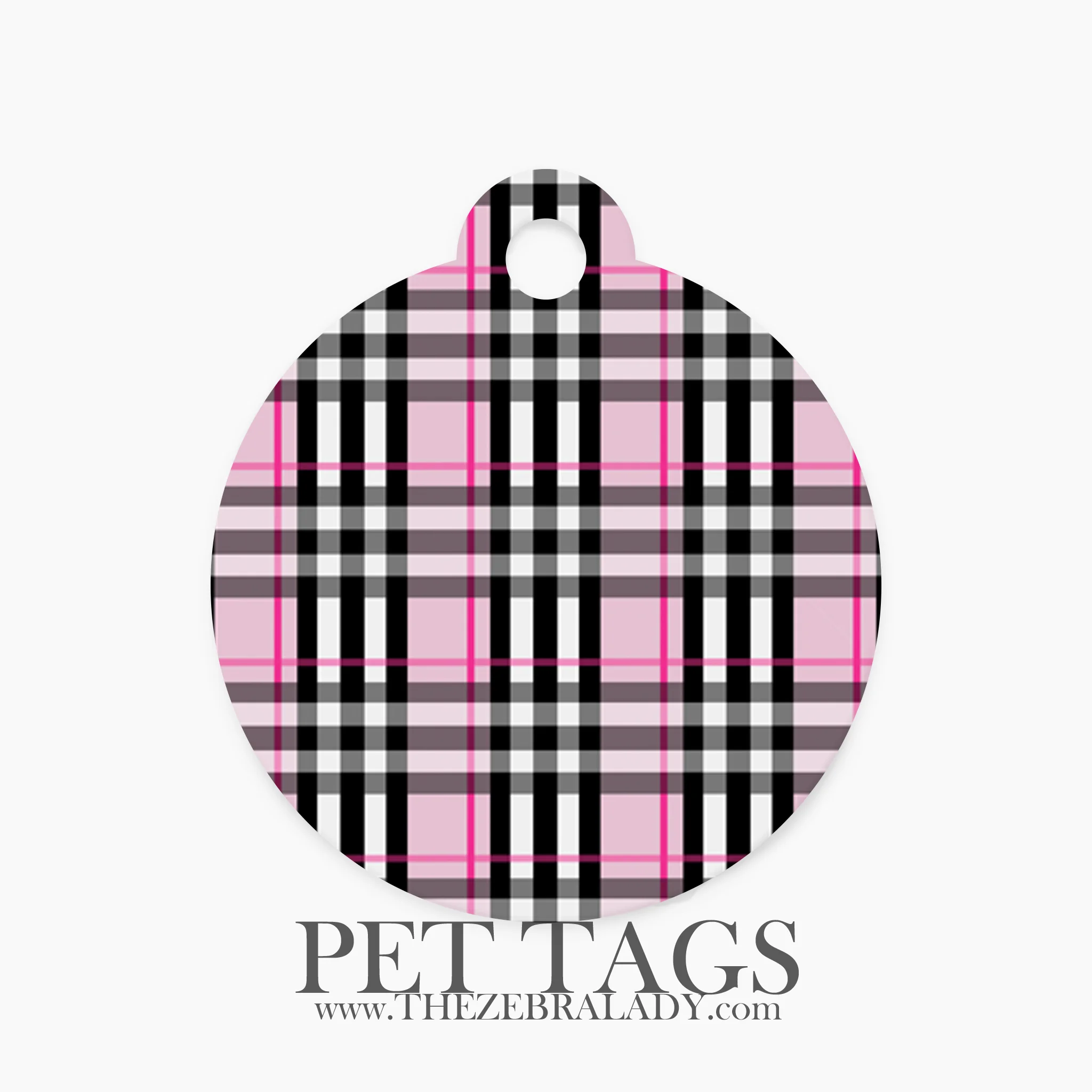 Pink Plaid Pet ID Tag Double Sided - Personalized