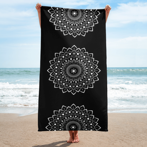 Black White Mandala  beach Towel Print,  Print 30x60 inches