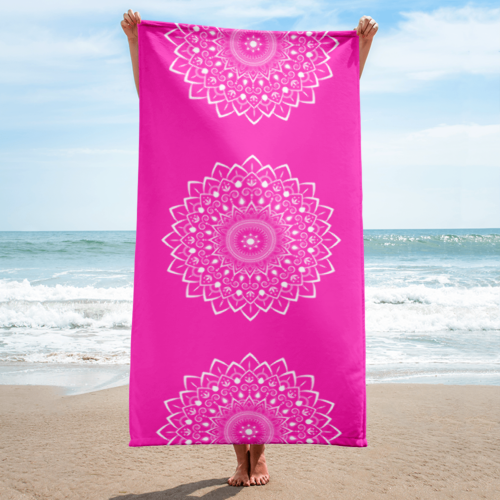 Pink mandala beach Towel Print,  Print 30x60 inches