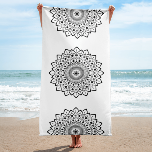 White Black mandala beach Towel Print,  Print 30x60 inches