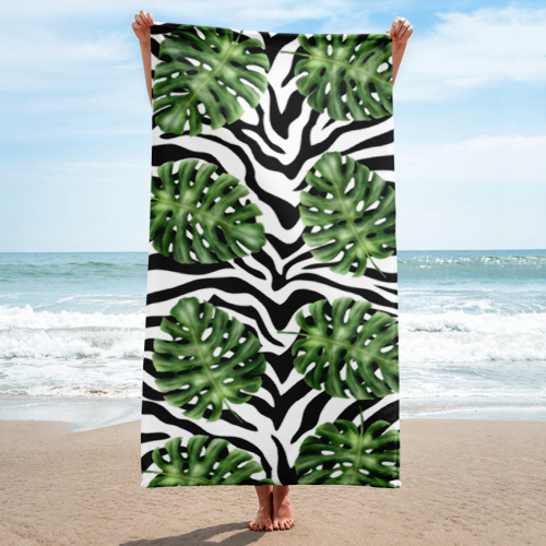 Zebra Palm leaves beach Towel Print,  Print 30x60 inches