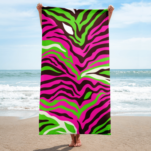 Pop Color Zebra Print Green Pink White Brown beach Towel Print,  Print 30x60 inches