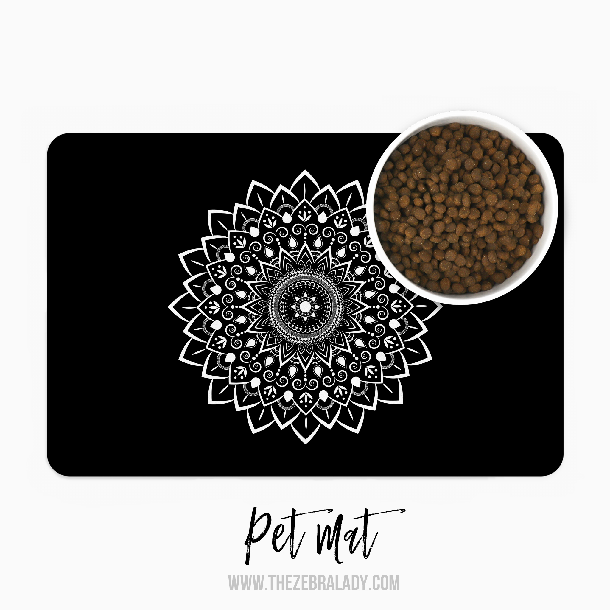 Black White Mandala Print  Pet Mat  