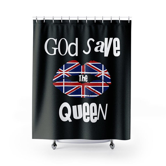 God Save The Queen Union Jack Lips Black Shower Curtain