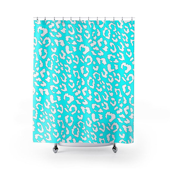 Turquoise Cartoon Leopard Spots shower Curtain