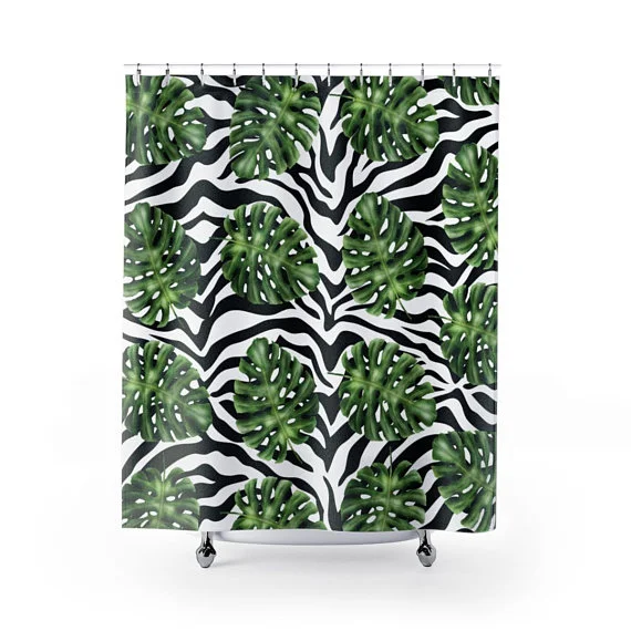 Zebra Palm Leaves Shower Curtains  