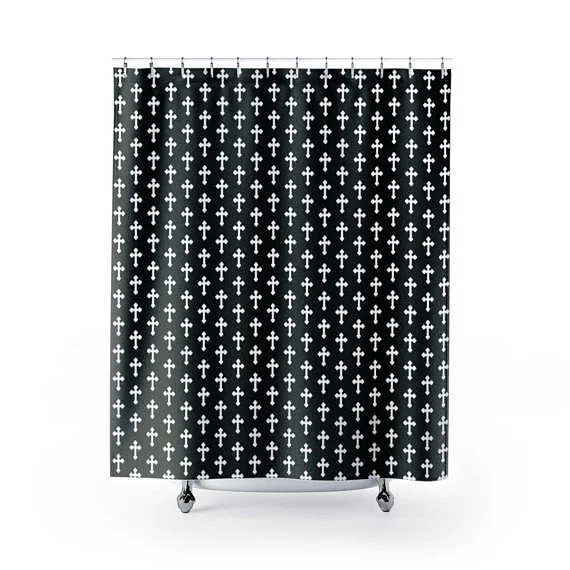 Black White Cross Crucifixs Shower Curtains