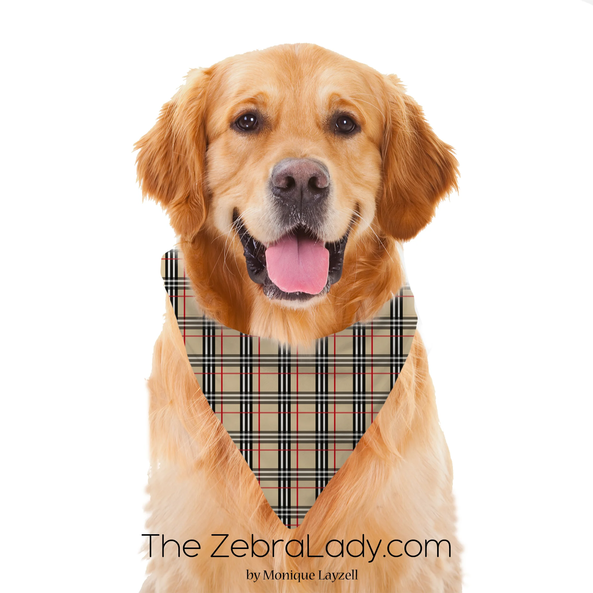 Tan Plaid Tartan Pet Bandana