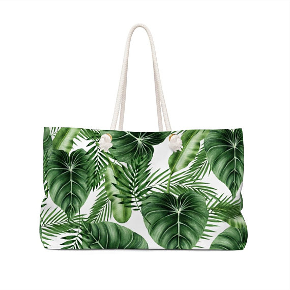 Watercolor Mix Palm Leaves Weekender Bag Beach Tote Rope Straps — THE ...
