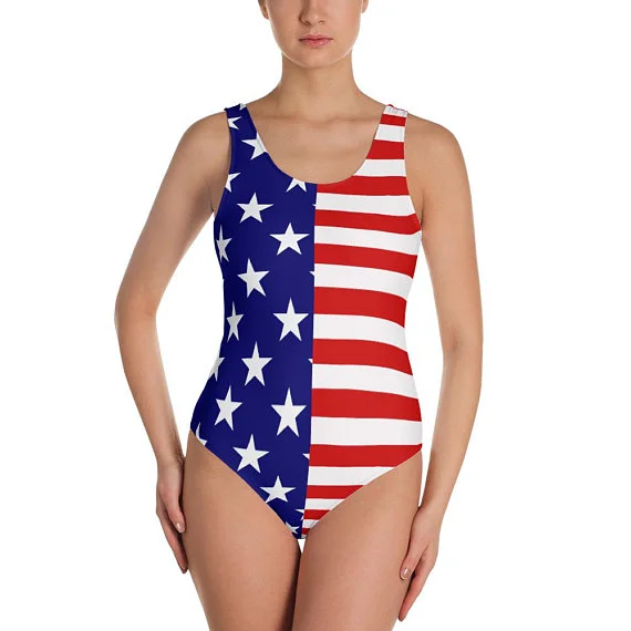 American Flag Stars and Stripes  Fourth of July  One-Piece Swimsuit