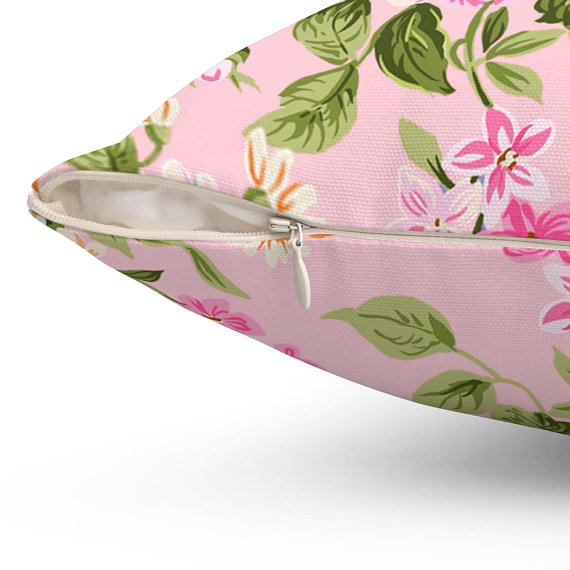 Chic Green Zebra Pink Flowers Spun Polyester Square Pillow
