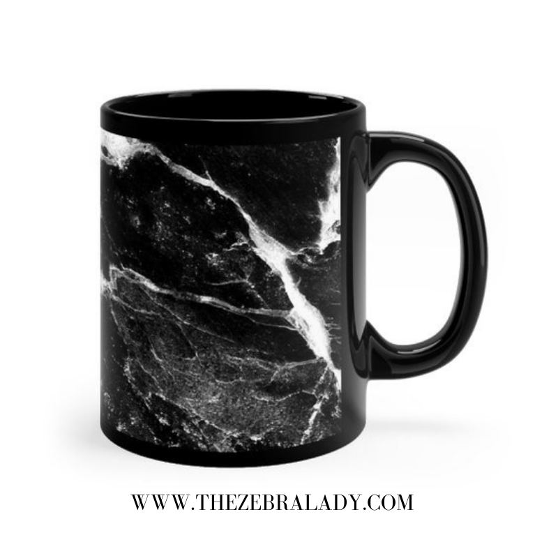 Black White Marble Digital Image Black Mug 11 Oz