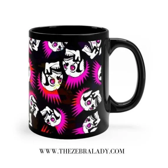 Punk Rock Mohawk Skull Head Pink Orange Black Mug 11 Oz