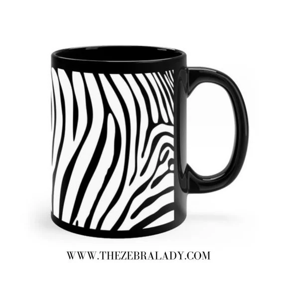 Black And White Zebra Animal Print Black Mug 11 Oz