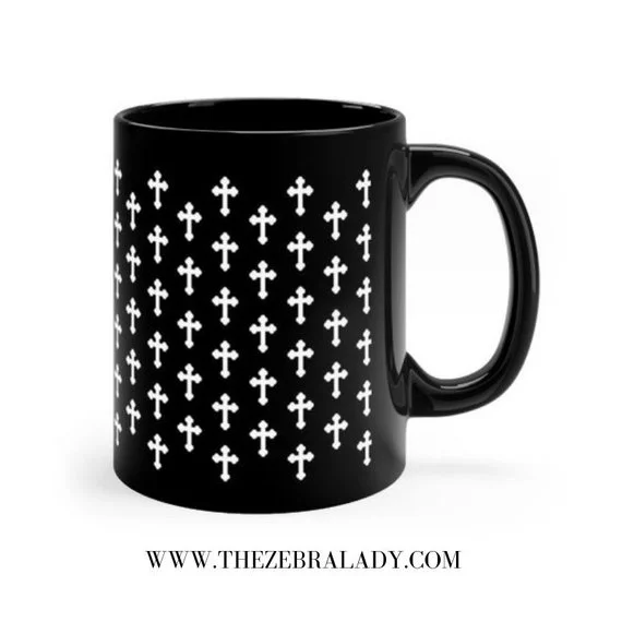 Black And White Holy Cross Black Mug 11 Oz