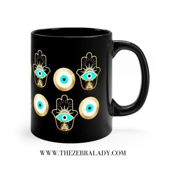 Evil Eye Digital Gold Foil Print Black Mug 11 Oz