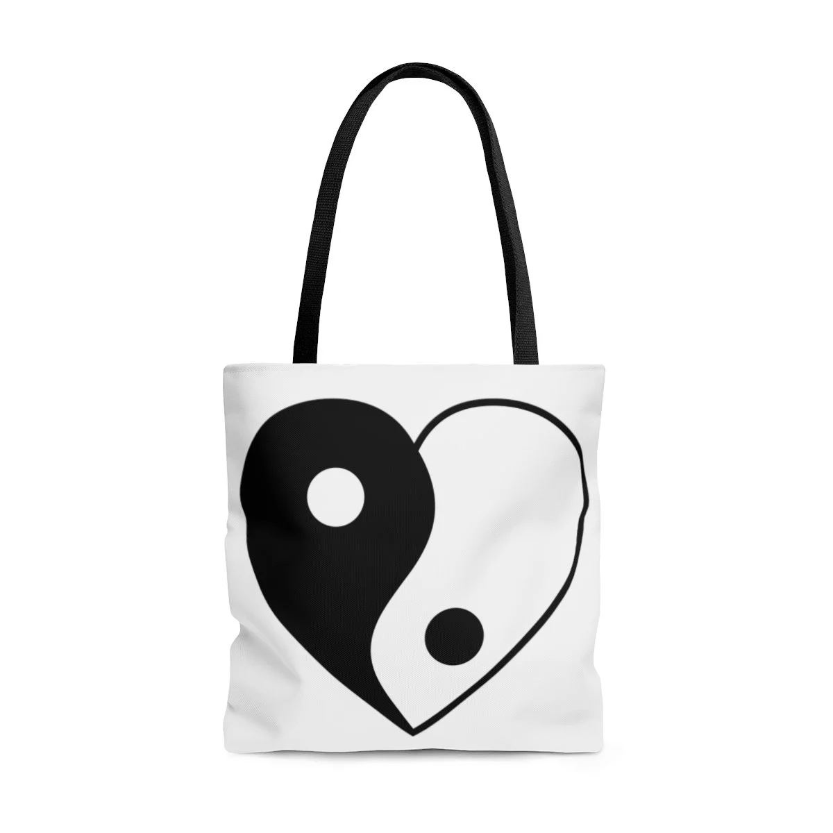 Yin Yang Heart  Black Handle Tote Bag