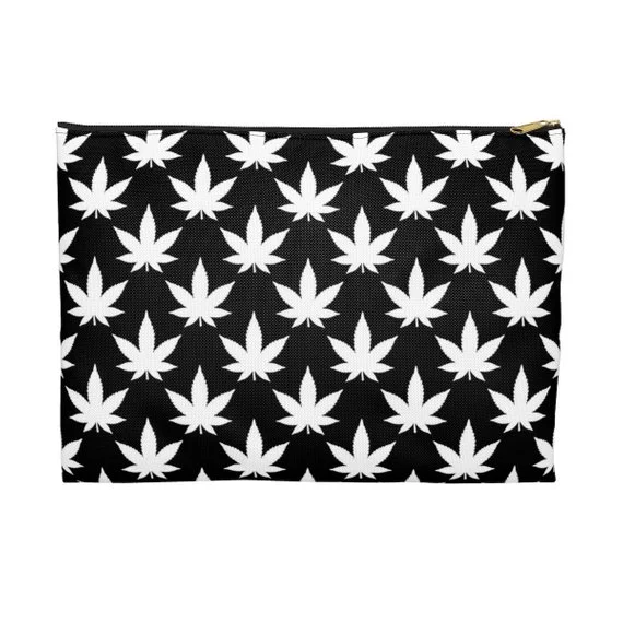 Black White Cannabis Accessory Pouch  Makeup Bag