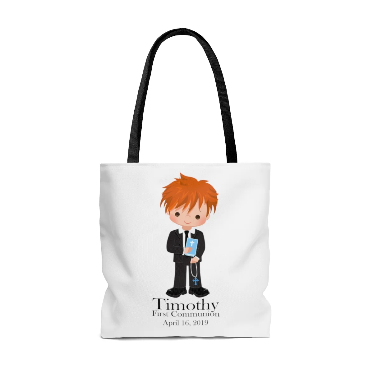 Personalize First Communion Tote Bag Black Strap for Boys