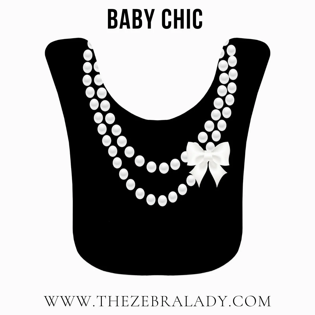 CoCo Black baby Bib White Pearls and White Bow necklace print Chic Fashion