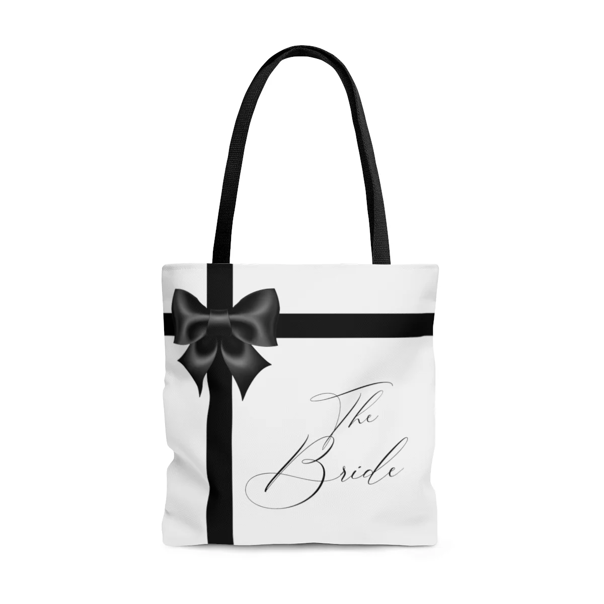The Bride Black Bow Gift Box Tote Bag Black Straps