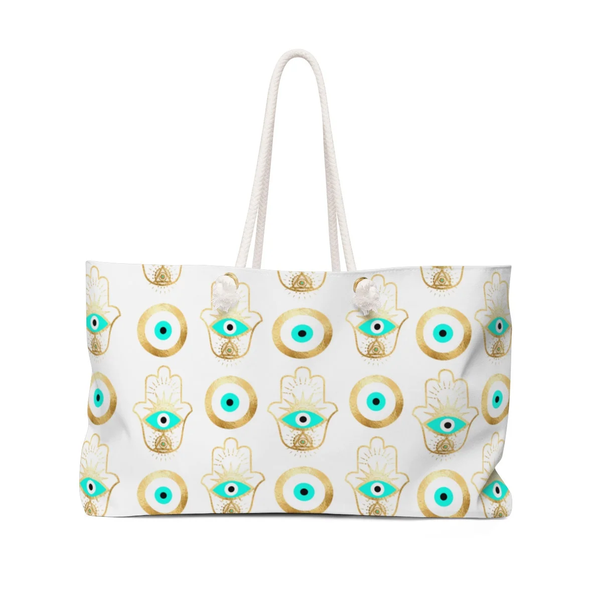 Evil Eye White Tote Rope Bag Beach Tote Weekender Bag