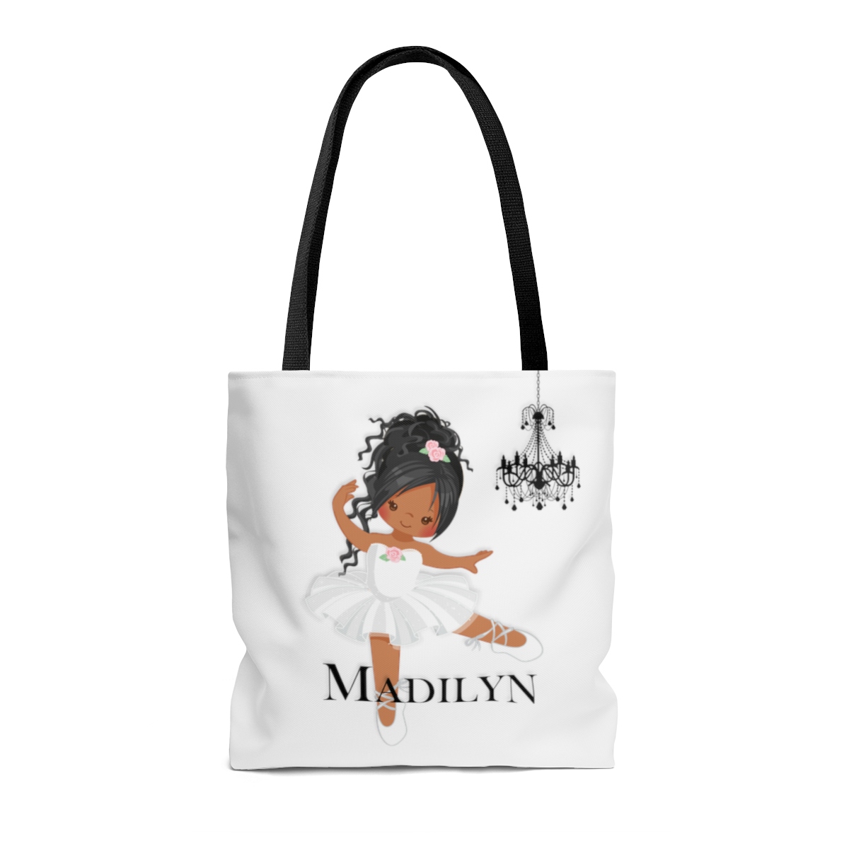 Personalized Ballet Tote Bag White Tutu Canvas Black Strap tote bag
