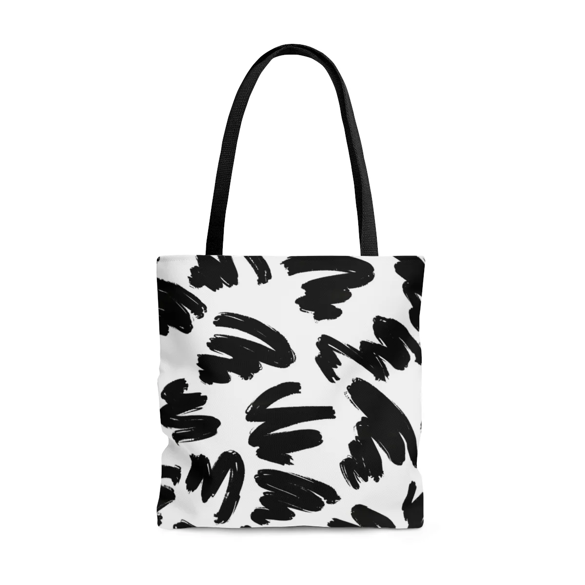Black Brush Stroke Print Black handle Tote bag
