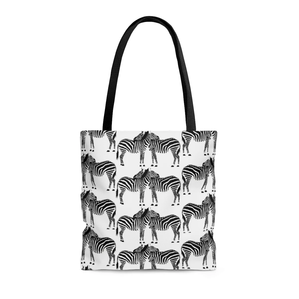 Black & White Two Zebras Black Strap handle tote