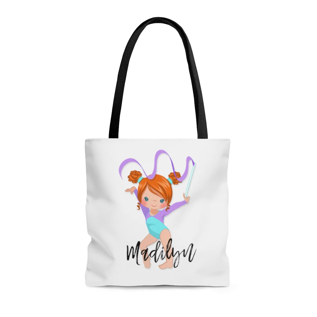 Gymnastic Cute Personalize Black Strap Tote Bag