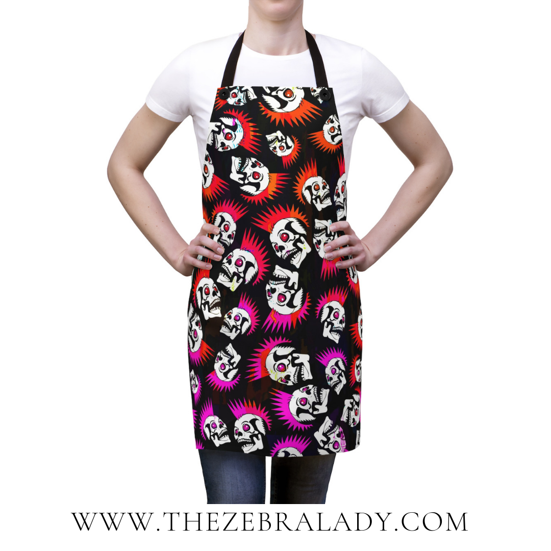 Punk Rock Mohawk Skulls Orange Pink Apron