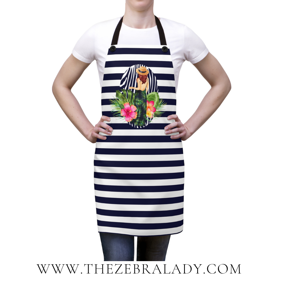 Navy Tropical Girl Palm Leafs Apron