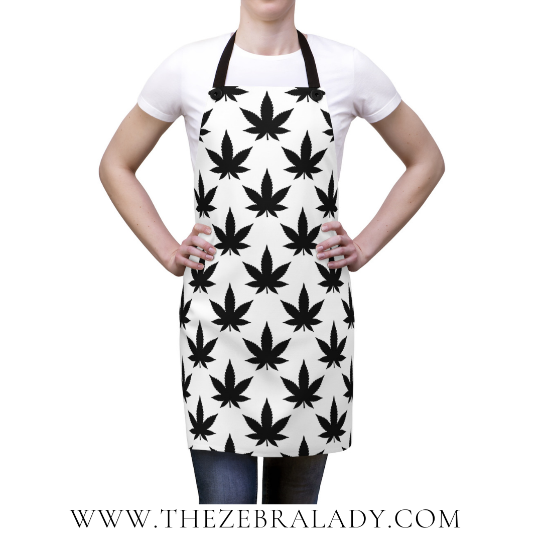 420 Pot Leafs Black White Apron