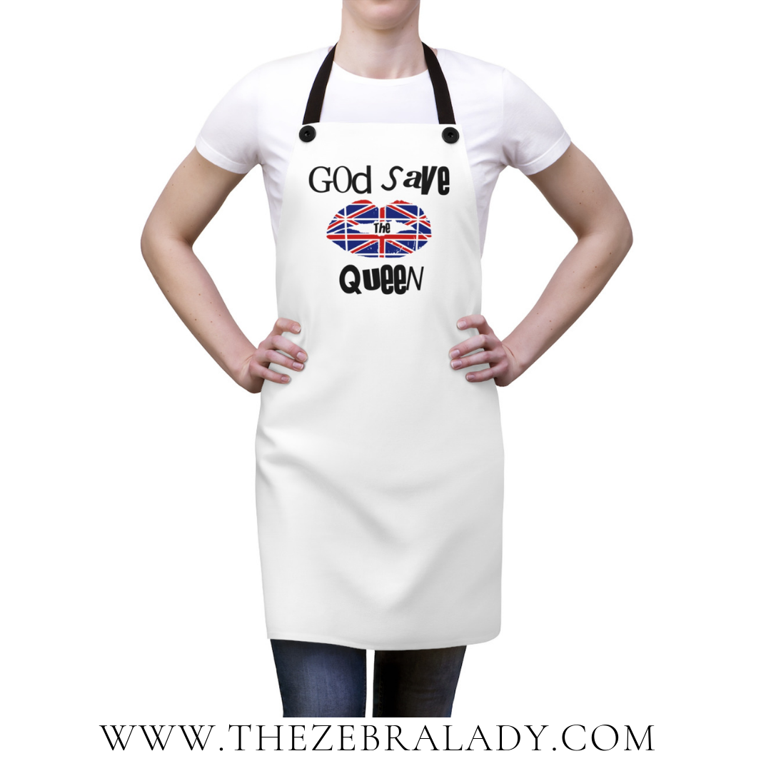 God Save The Queen UK Lip Apron White
