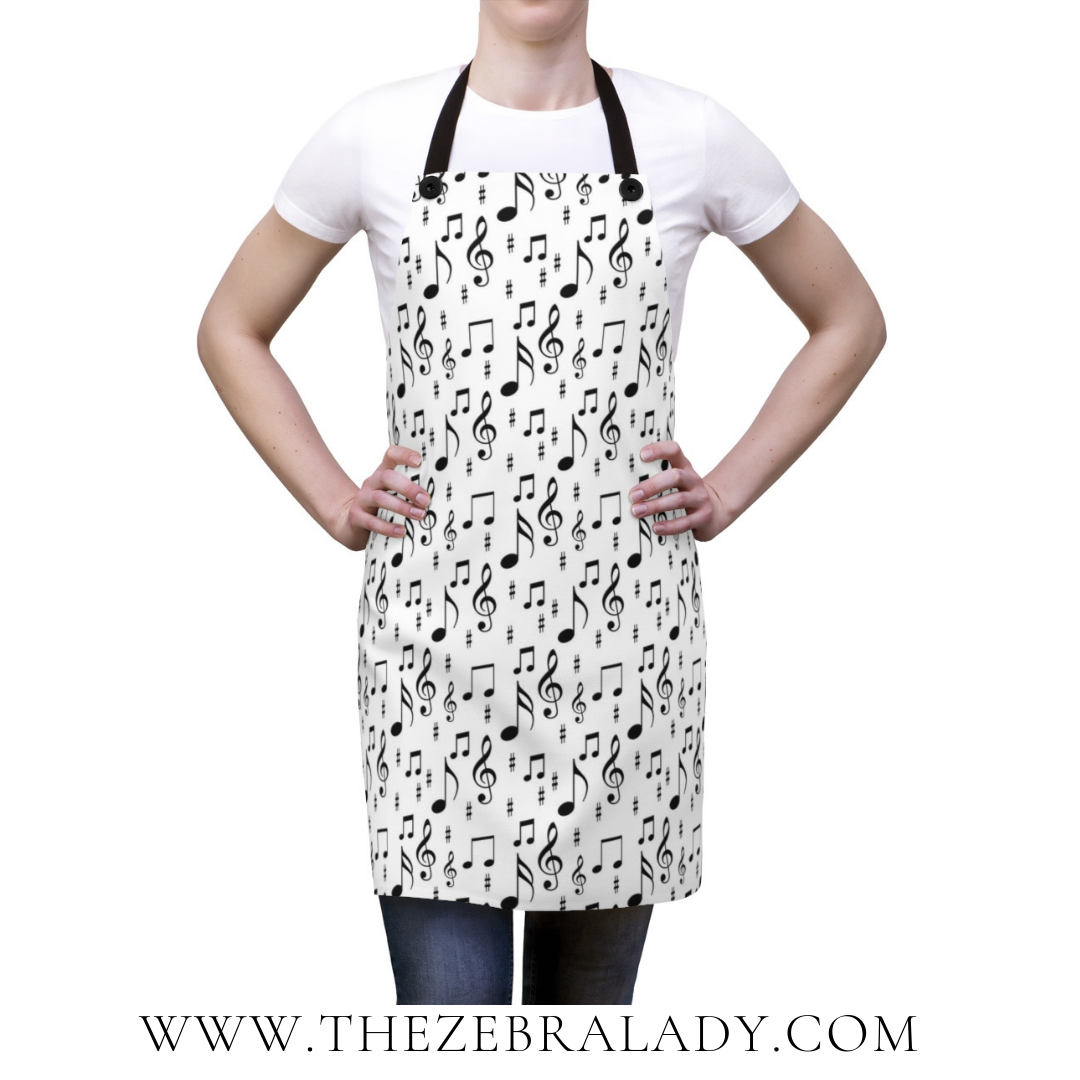 Music Notes White Black Apron