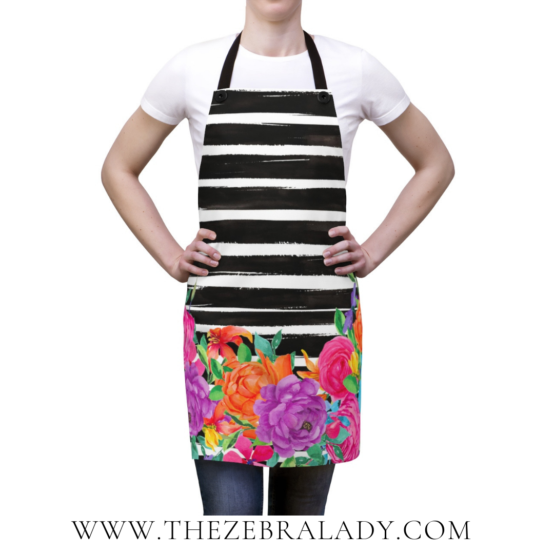 Watercolor Stripe with Flowers Apron
