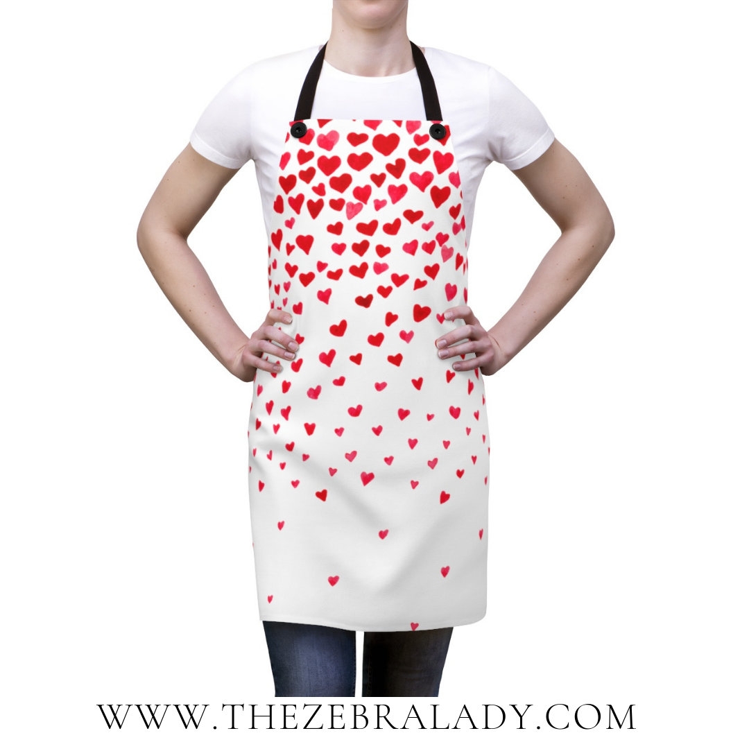 Watercolor Red Hearts Apron
