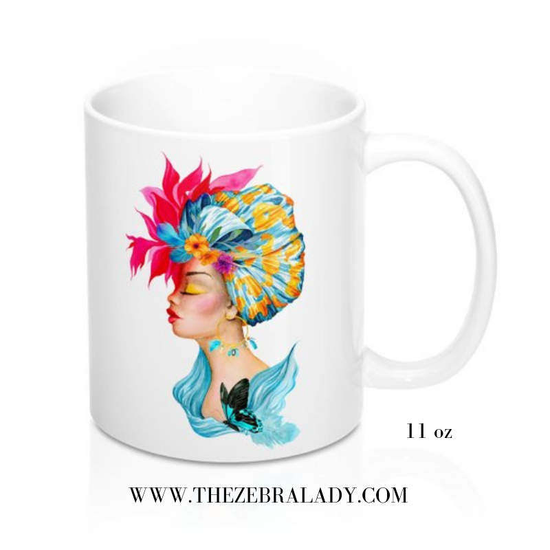 African Queen Head Wrap Water Colour Coffee Mugs 11 oz