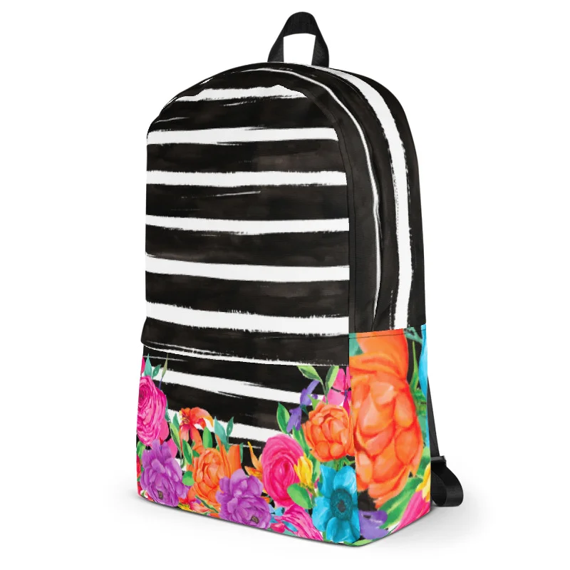 Stripe Watercolor Flowers Backpack