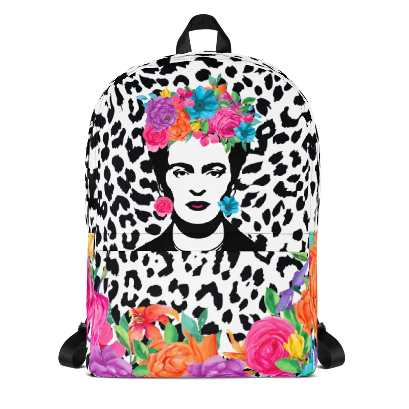 Frida Kahlo Leopard Flowers Backpack — THE ZEBRA LADY display picture 3