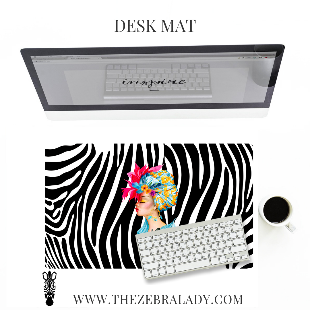  African Head Wrap Women Zebra Desk mat Pad Size's  18x12 or 24x14